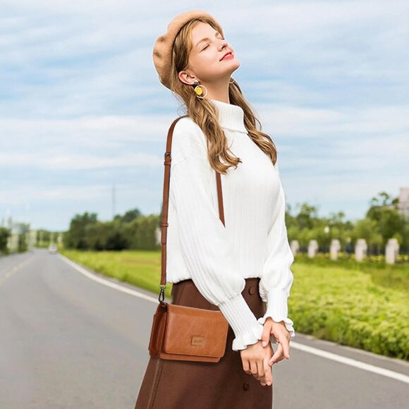 Elegant Vegan Leather Crossbody Bag with RFID Protection - Brown 4.72x7.48 In. - Picture 6 of 6